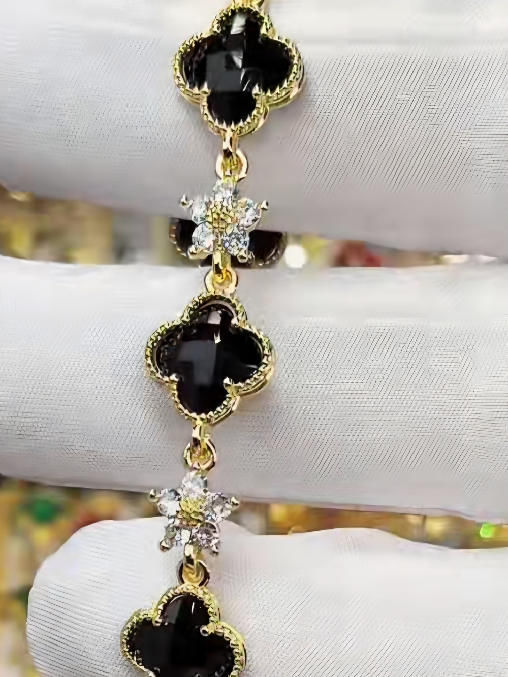 14k Gold Filled Green Gemstone Bracelet with Crystal Flowers
